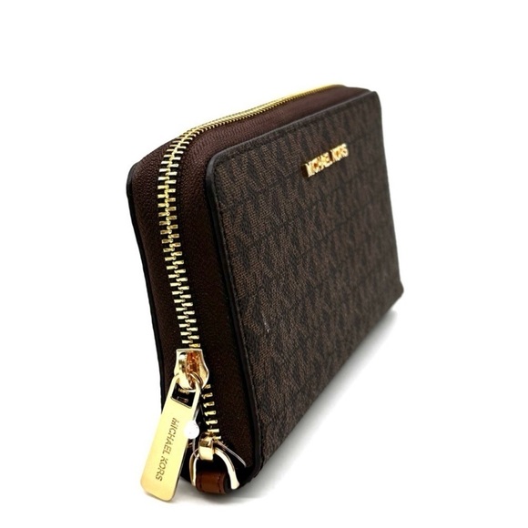 Michael Kors JST Flat MF Phone Case Wallet Brown Leather - Picture 4 of 8